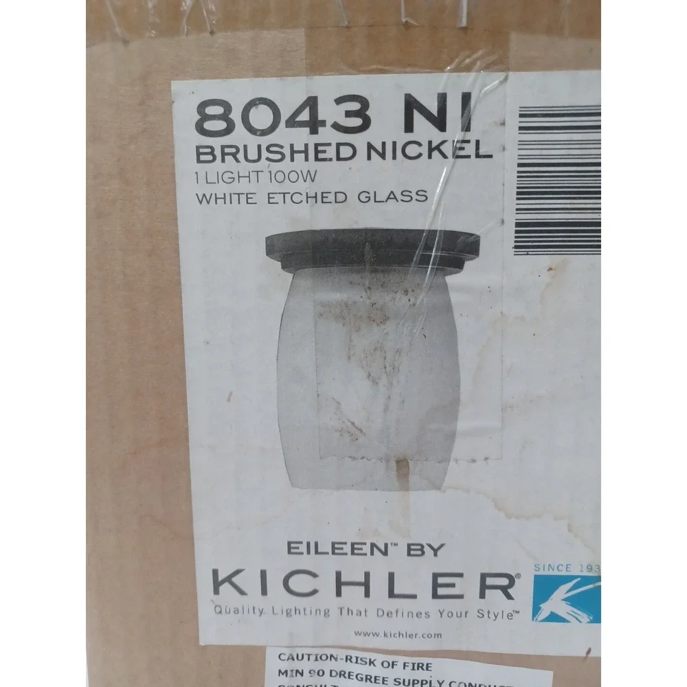 Kichler 8043NI Brushed Nickel Indoor Lighting 100W White Etched‎ Glass NIB